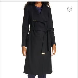 NWT Ted Baker Wool Cashmere Coat wrap long Rose Gold Detail